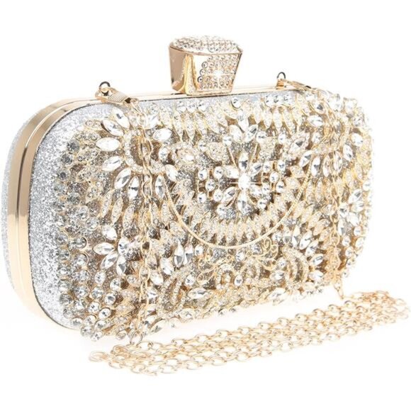 Handbags - Womens Sparkly Rhinestone Crystal Clutch Bag Glitter Sequin Bridal Purse